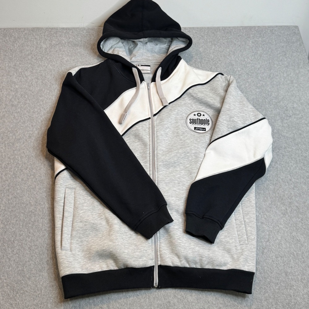 Southpole Mens Full‎ Zip Hoodie XL Gray Black Colorblock Jacket
